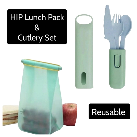 🪻BOGO🪻 HIP BUNDLE:  Lunch Pack‎ Silicone Bag  & Cutlery Set  NEW!! - Picture 1 of 6